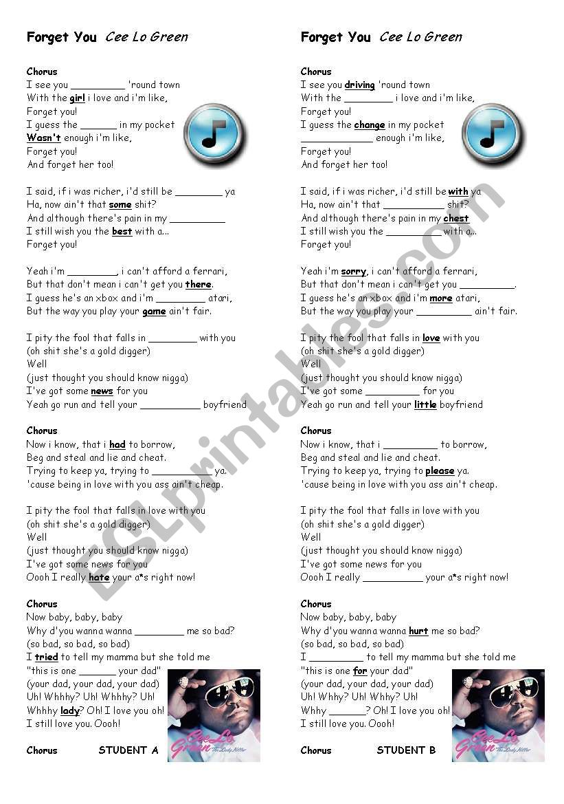 Forget You - Cee Lo Green worksheet