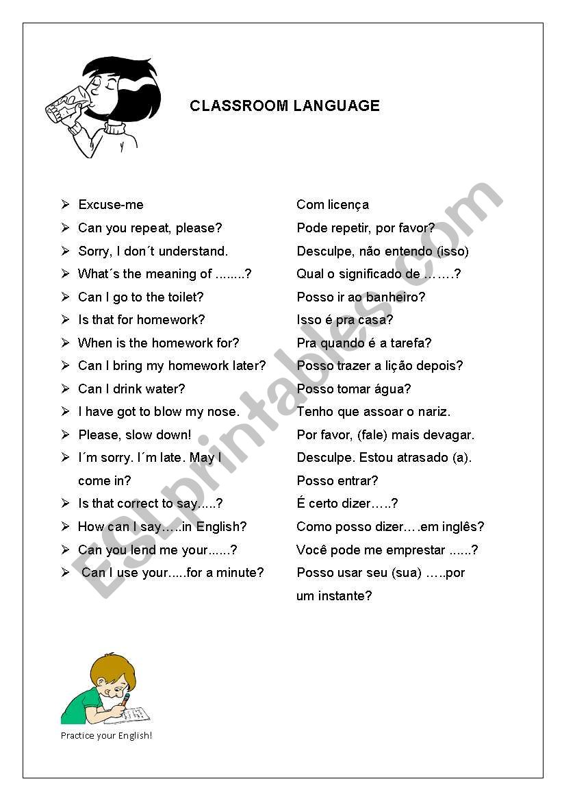 CLASSROOM LANGUAGE worksheet