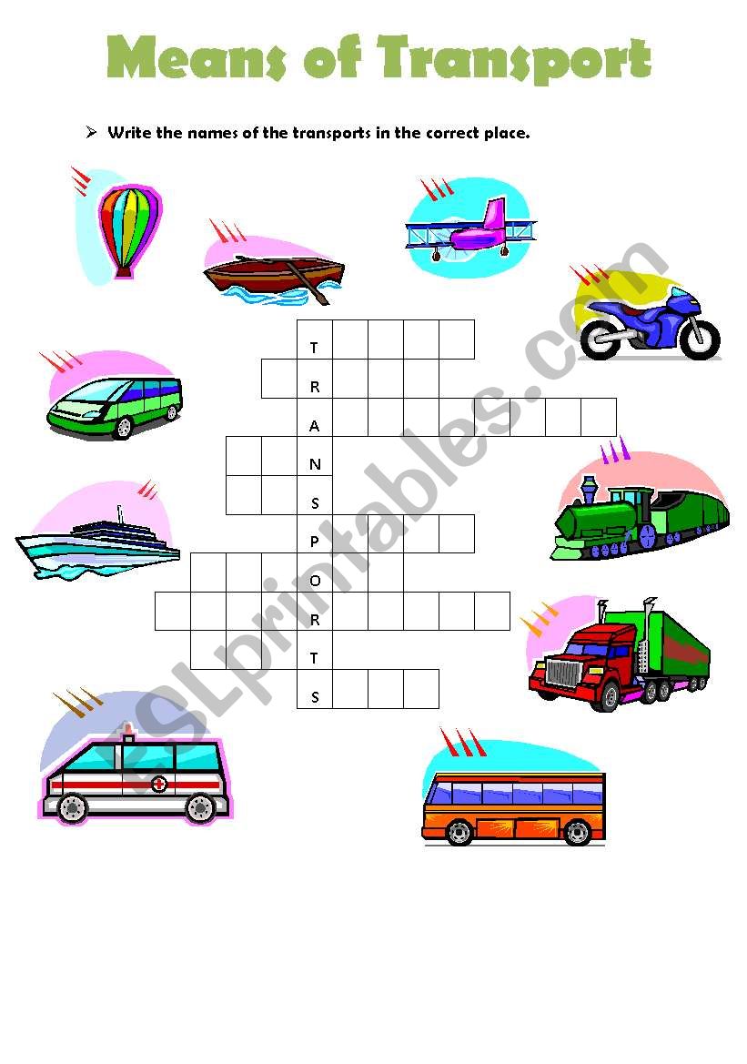 Means of Transport worksheet