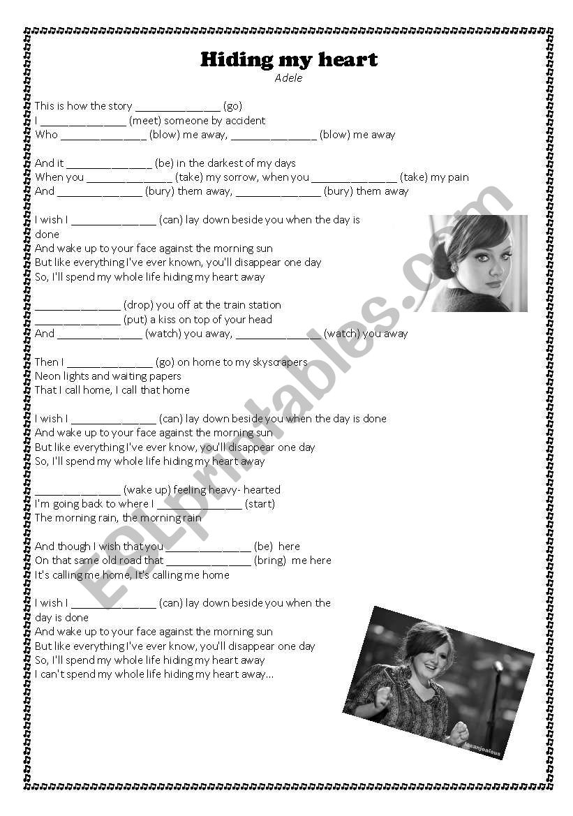 Hiding my heart (past simple) worksheet