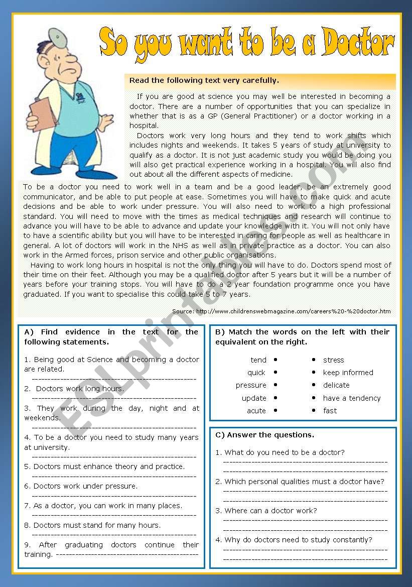 So you want to be a doctor worksheet