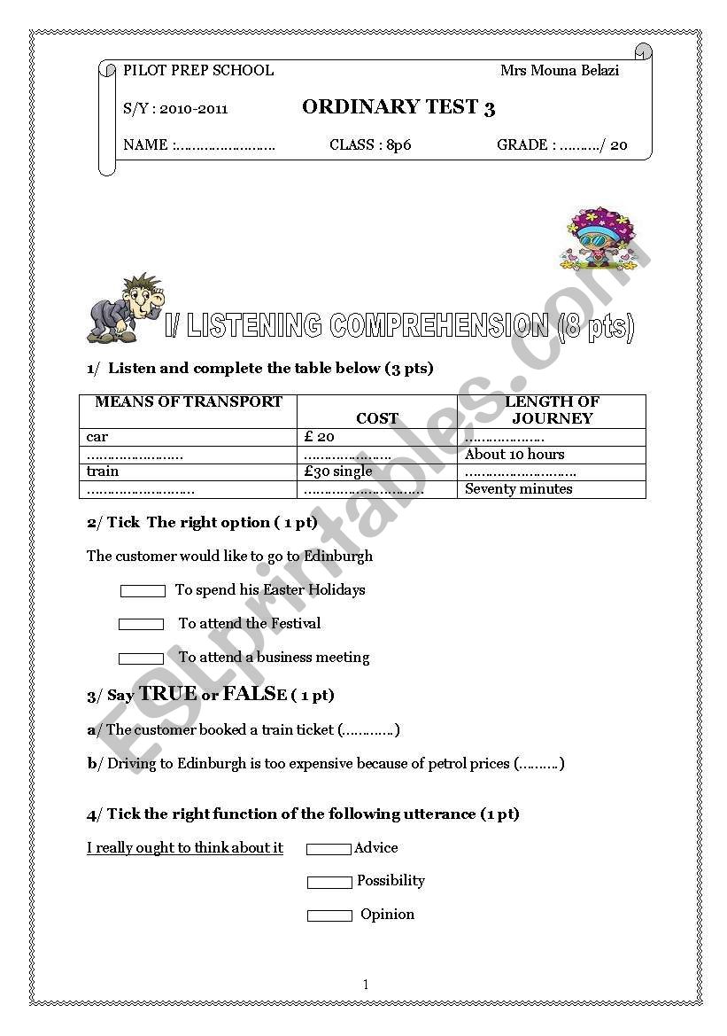 ordinary test 3 8th form worksheet