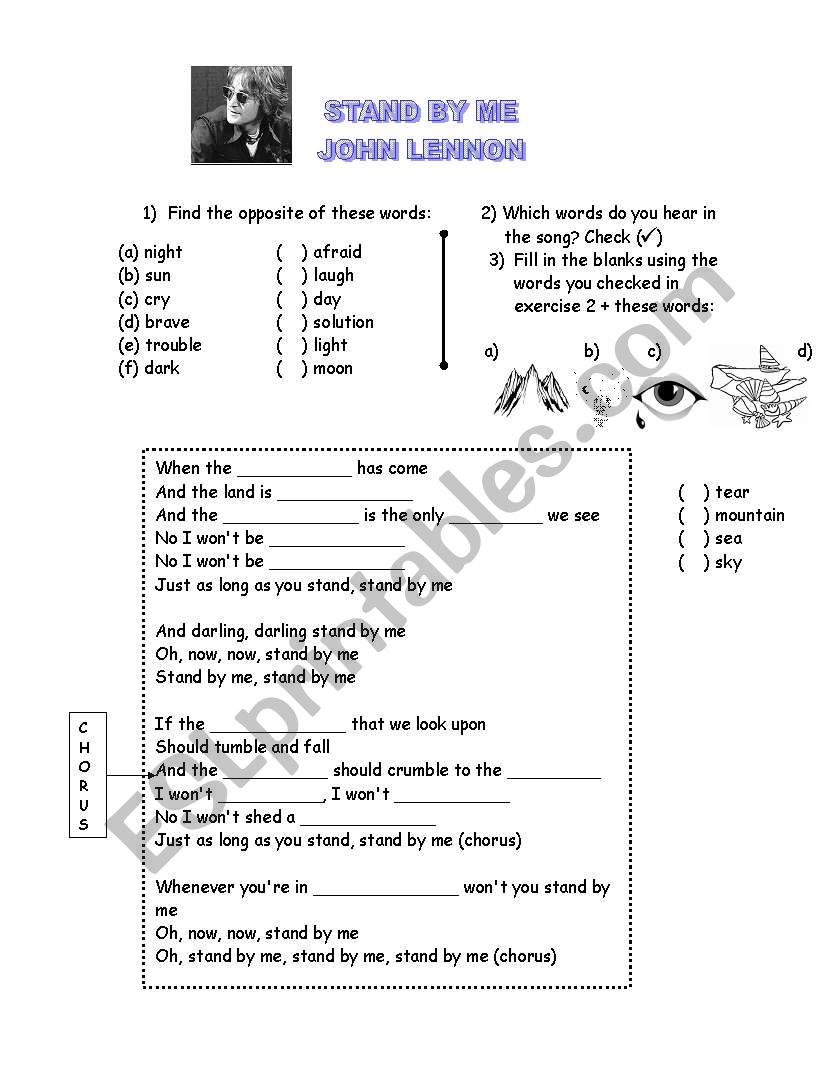 Song: Stand by me (John Lennon) with exercises and answer key