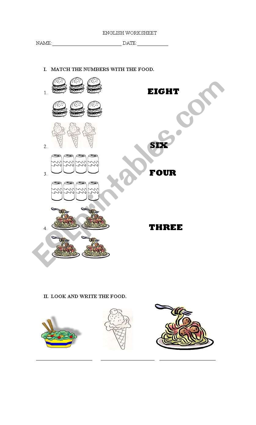 food and numbers worksheet