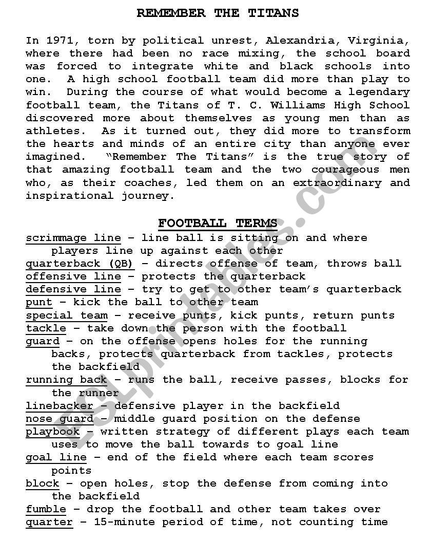 Remember th eTitans Vocab worksheet