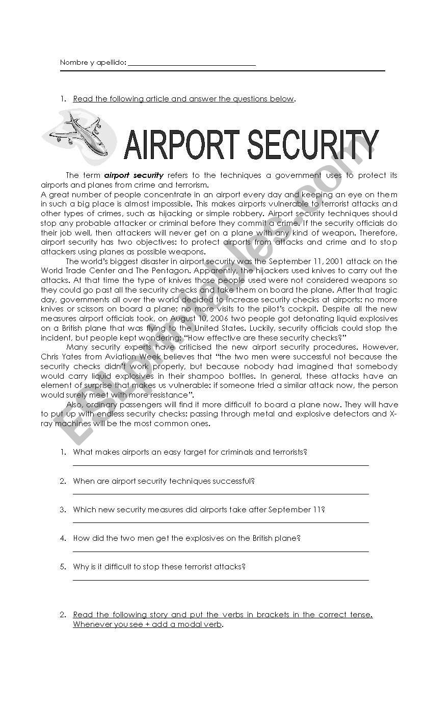 Airport security - Reading worksheet