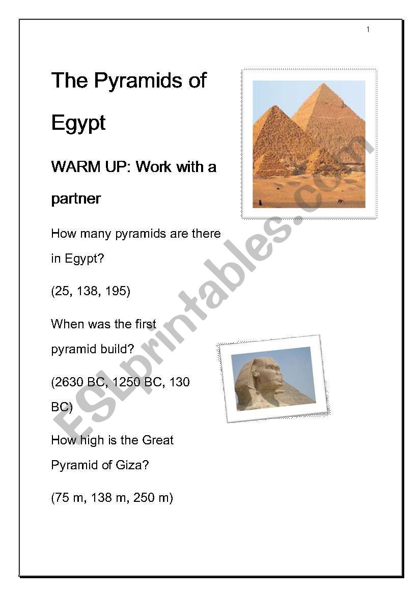The Pyramids of Egypt  worksheet