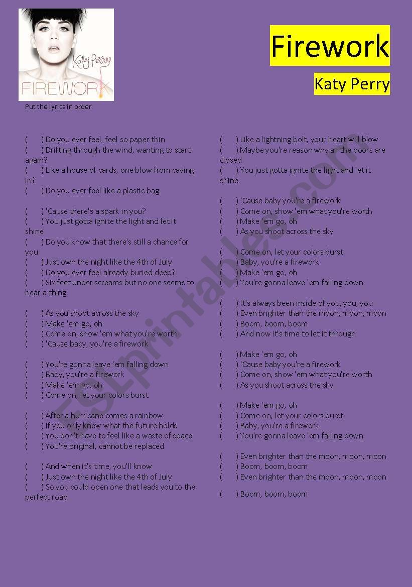 Firework worksheet