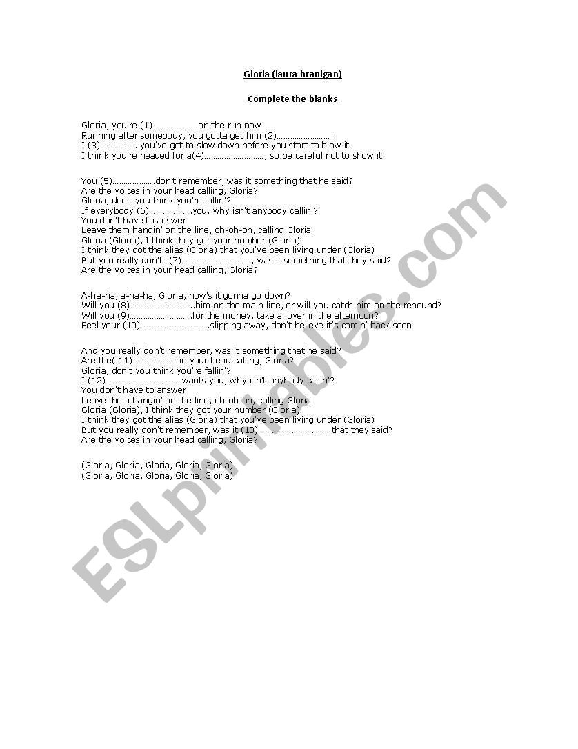 song worksheet