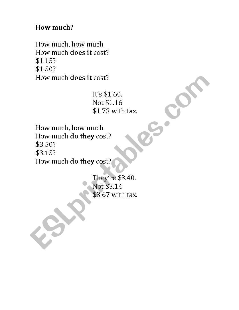 Shopping Chants worksheet