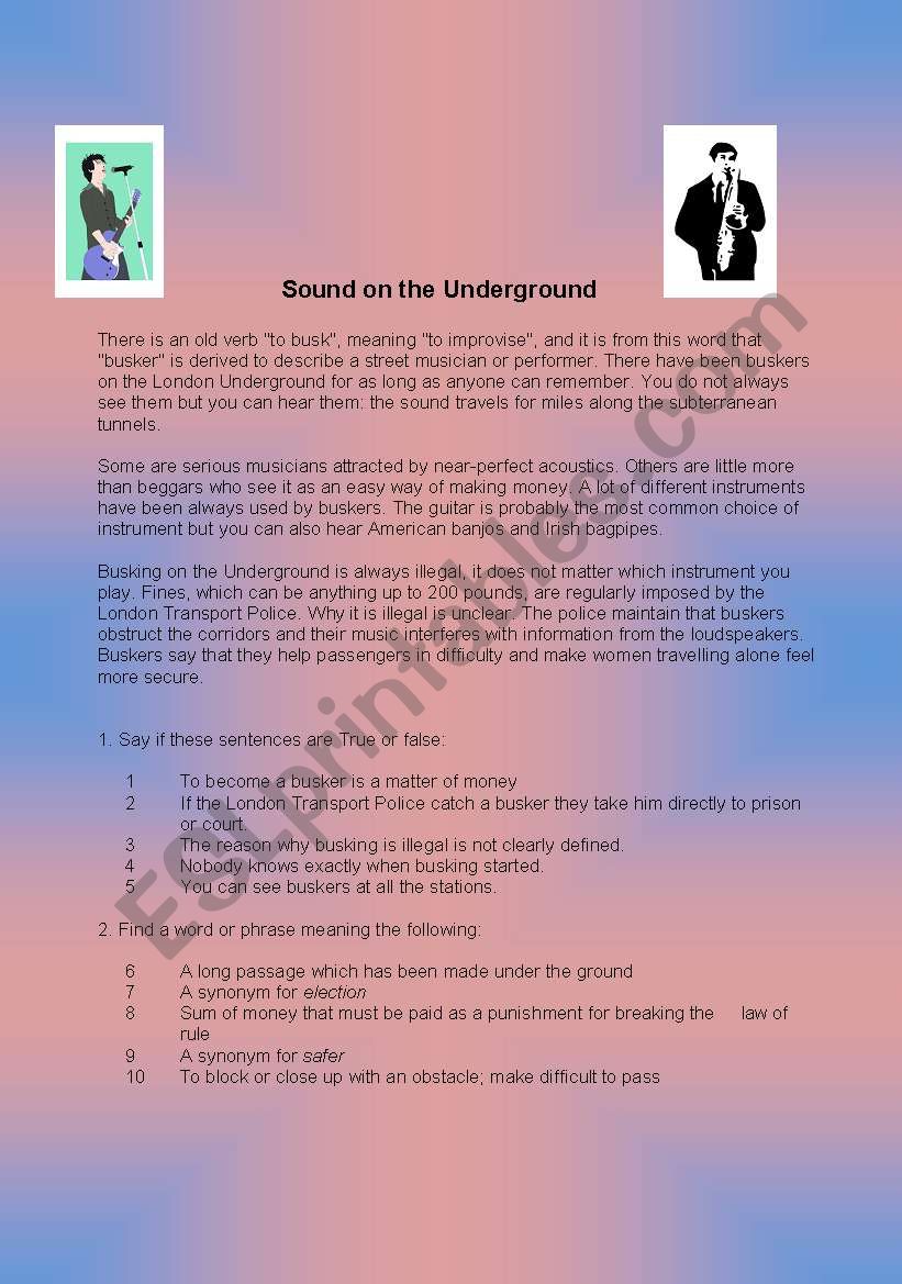 Sound on the underground worksheet