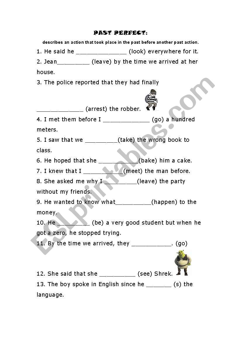 Past perfect worksheet