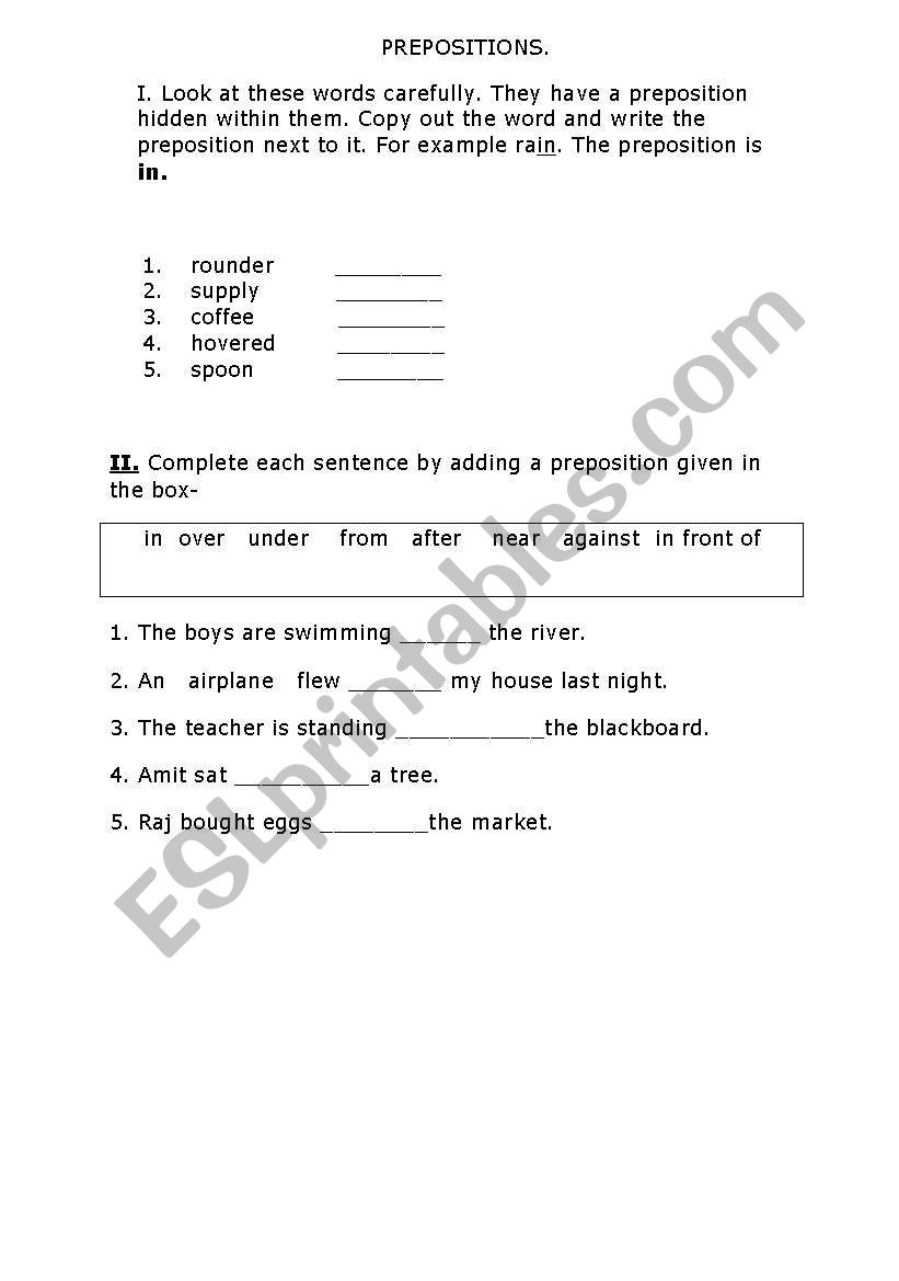 PREPOSITIONS worksheet