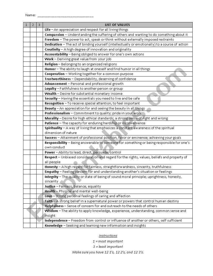 questionnaire worksheet