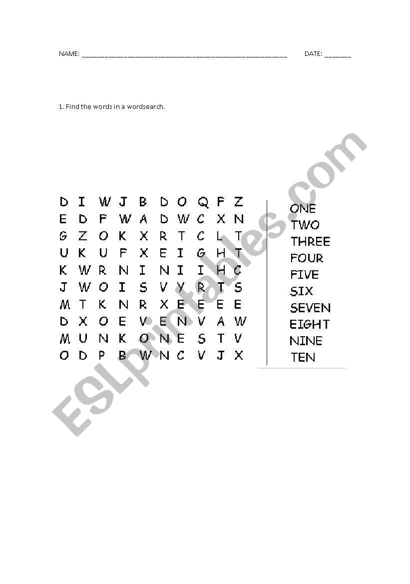 WordSearch Numbers worksheet