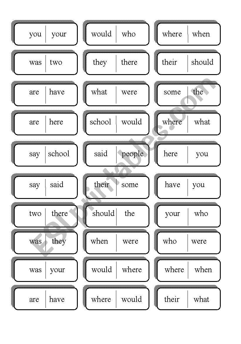 High Frequency Word - Domino cards