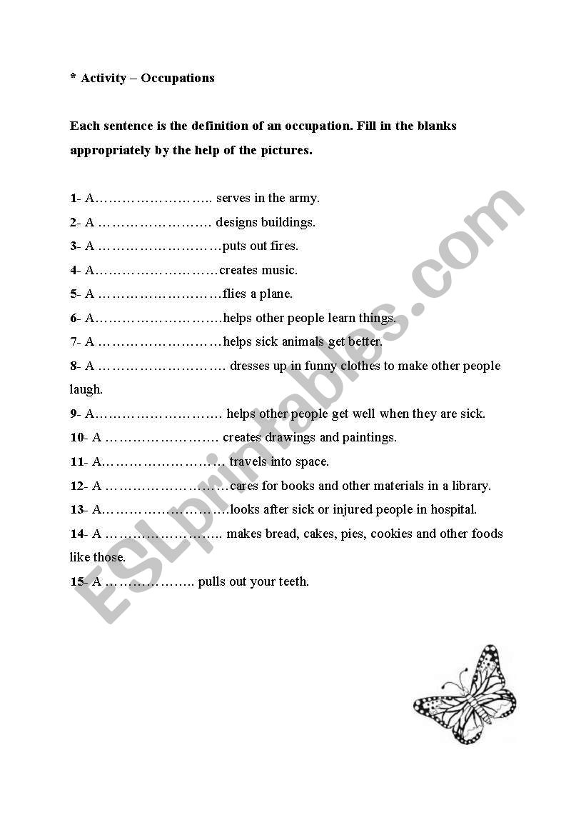 occcupations worksheet