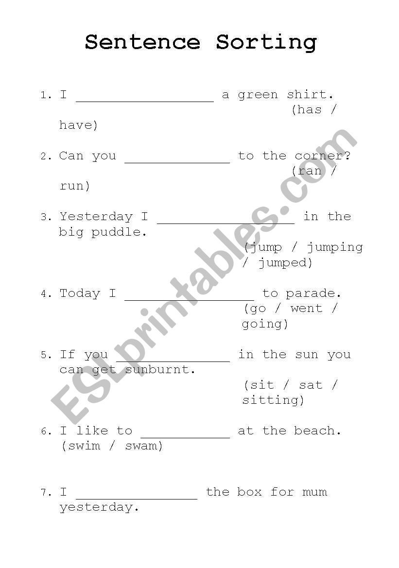 Sentence Sorting worksheet