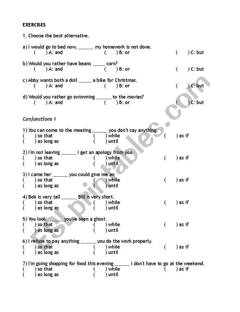 Conjuctions worksheet