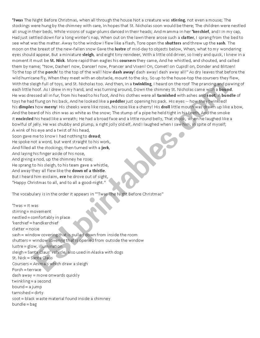 Text about Christmas worksheet