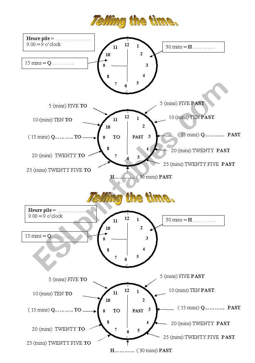 Telling the time worksheet