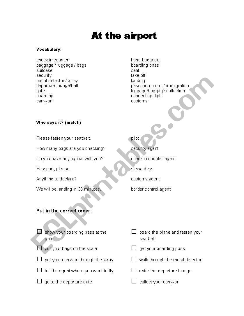 At the Airport - basic vocab and procedures