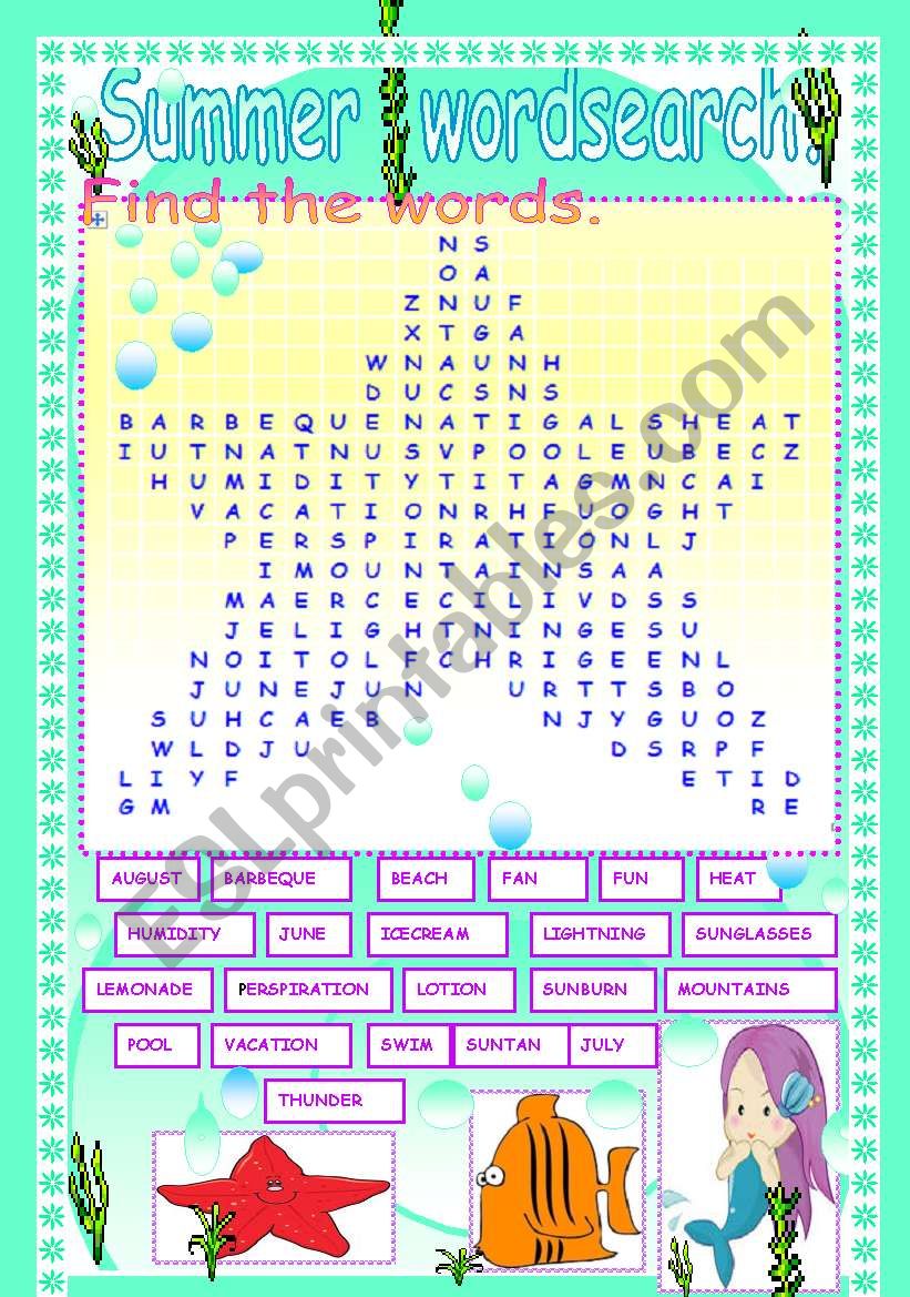 SUMMER WORDSEARCH. worksheet