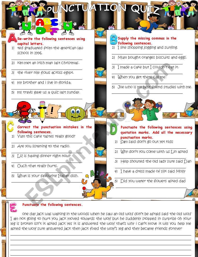 punctuation quiz worksheet