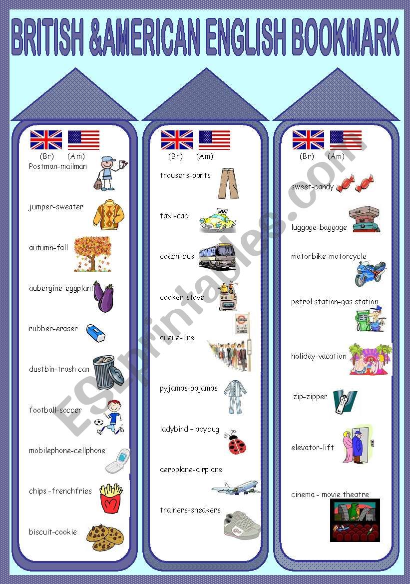 British and American English Bookmarks