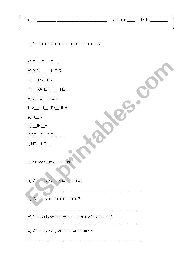 Diagnostic activity  worksheet