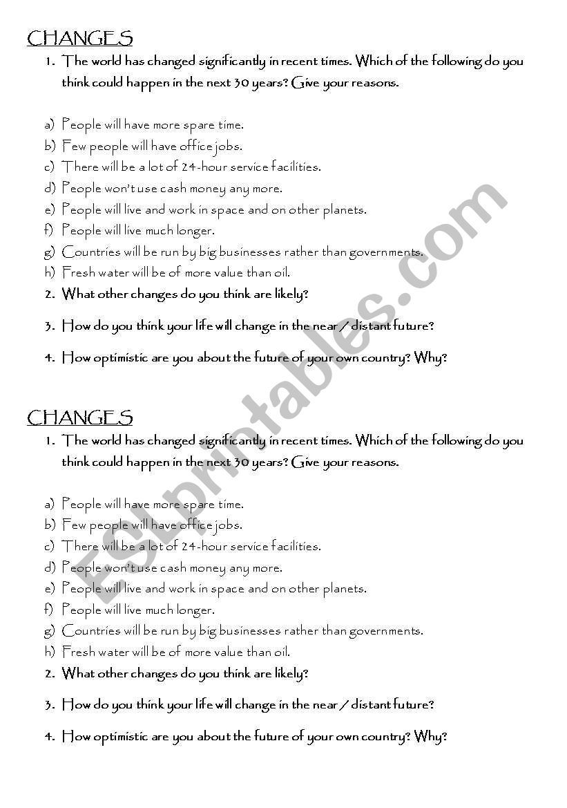 Changes worksheet