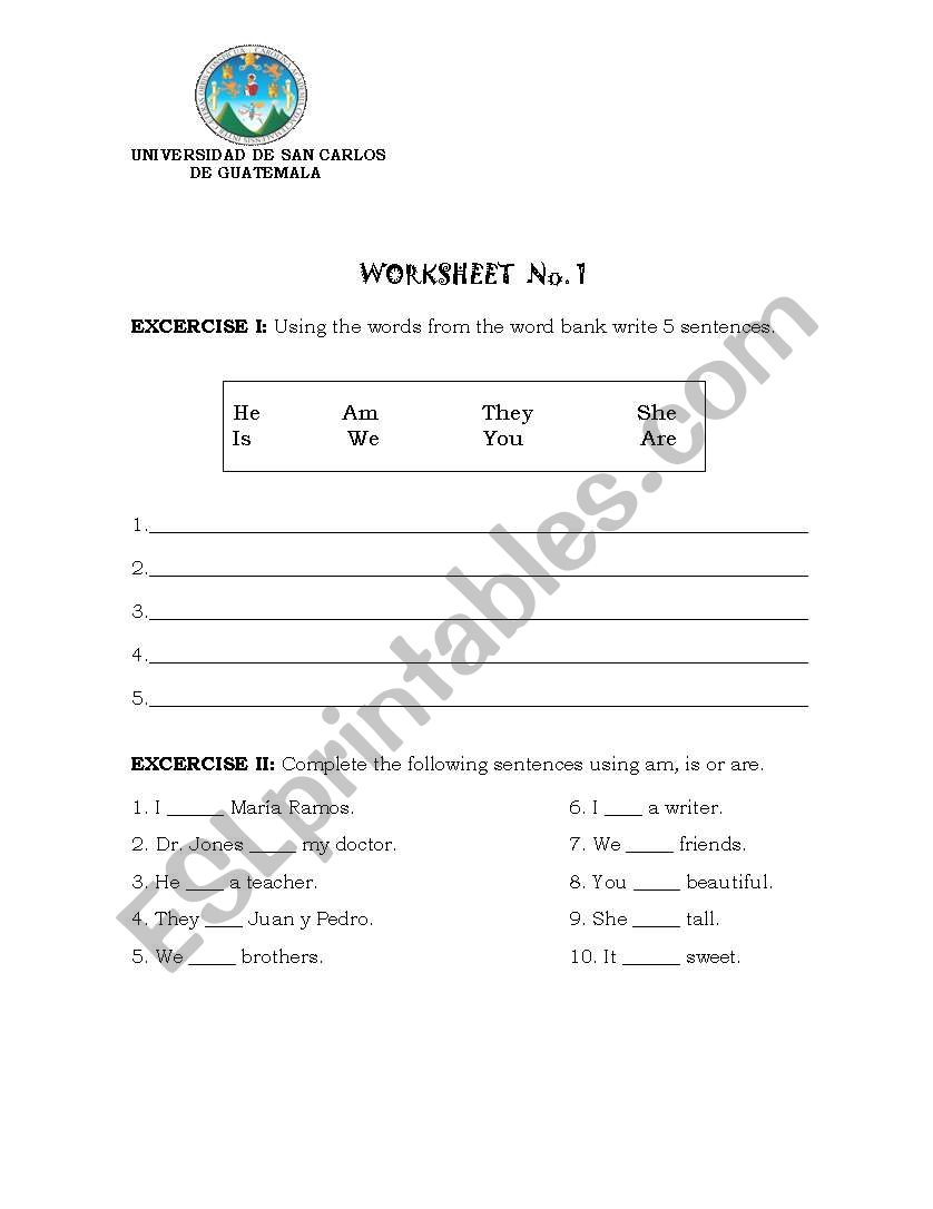 verb to be worksheet