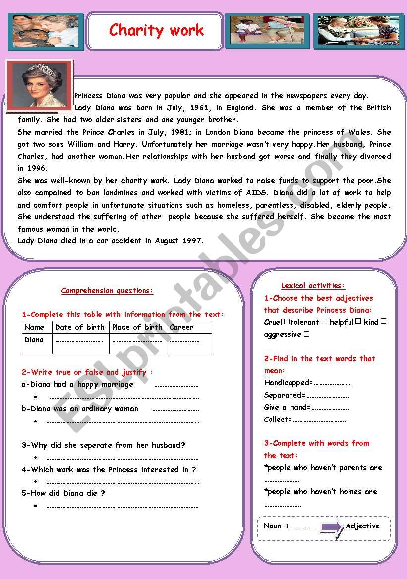 Charity work worksheet