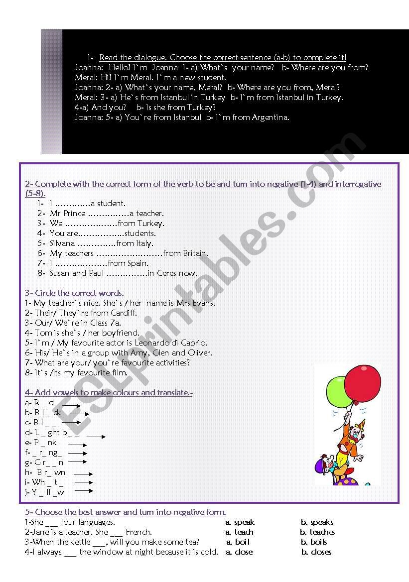 Present simple, verb to be worksheet