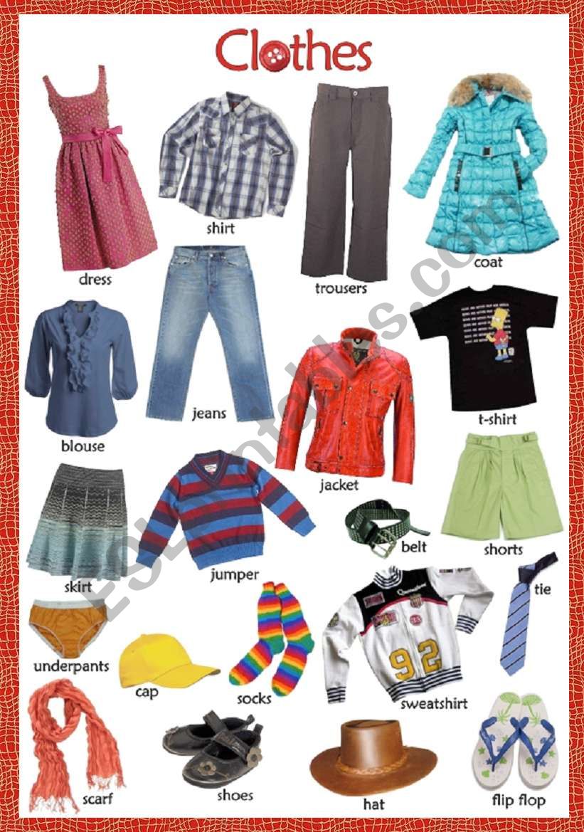 CLOTHES - colour and bw - ESL worksheet by alba_rimini