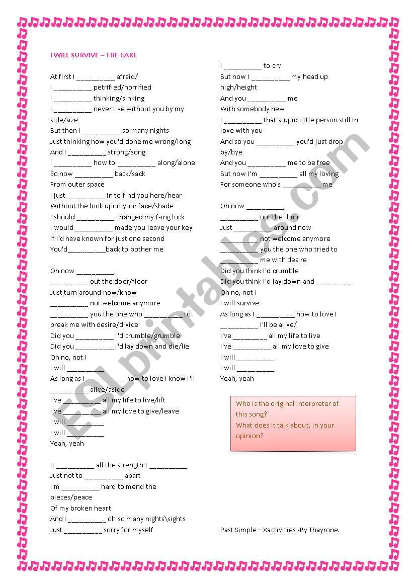 I Will Survive - Past Simple - Worksheet