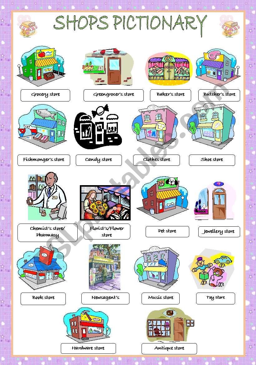 Shops Pictionary worksheet