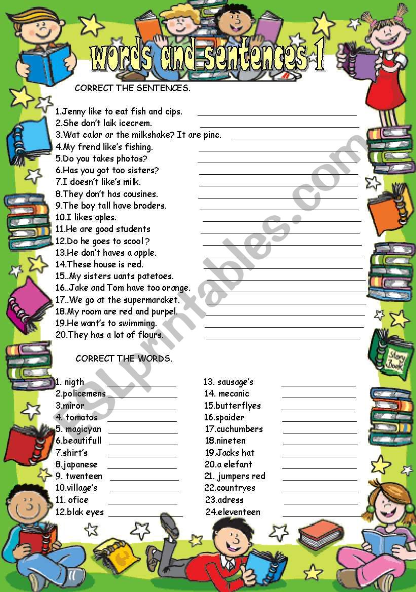 words and sentences 1 worksheet