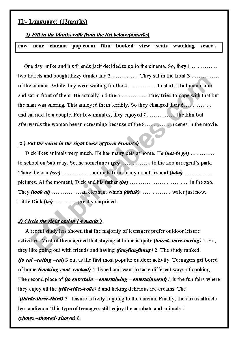 Language part for the Mid term test N3 9th Form