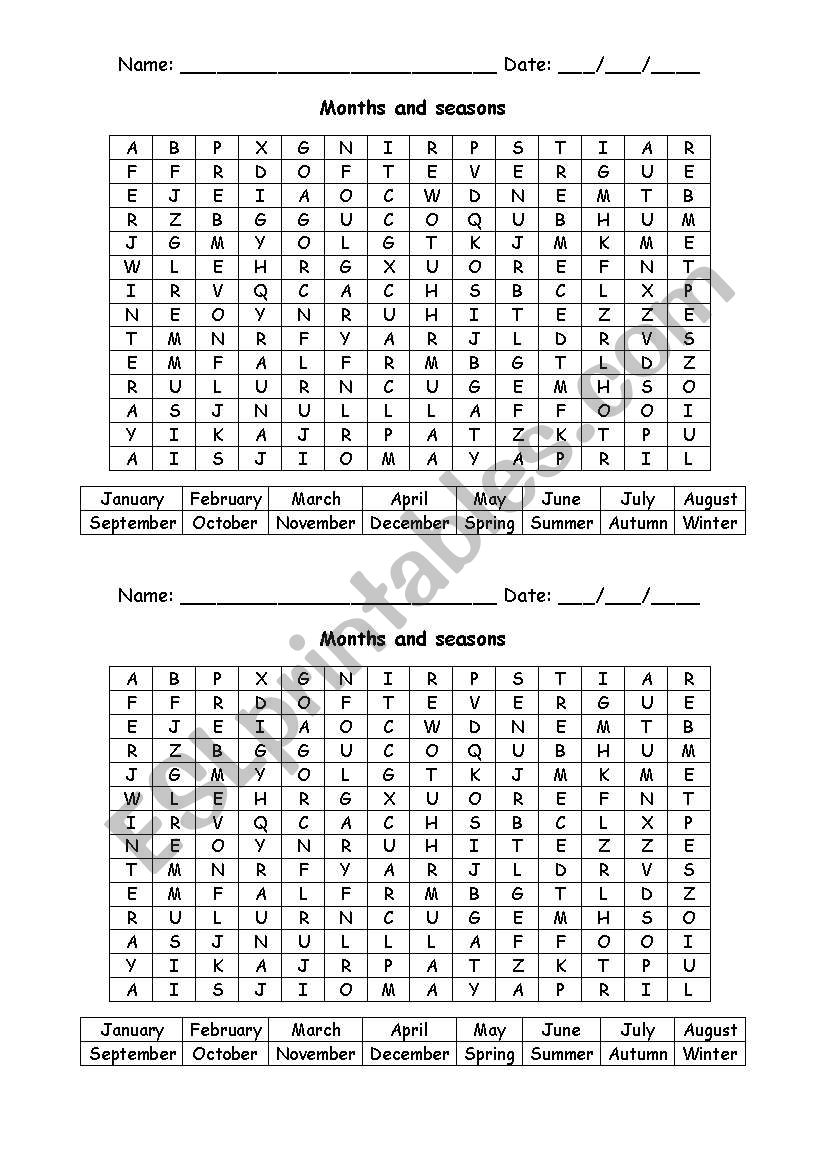 Months and seasons worksheet