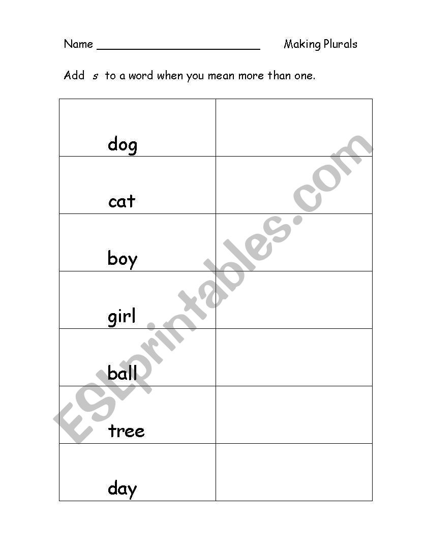 Making Plurals worksheet