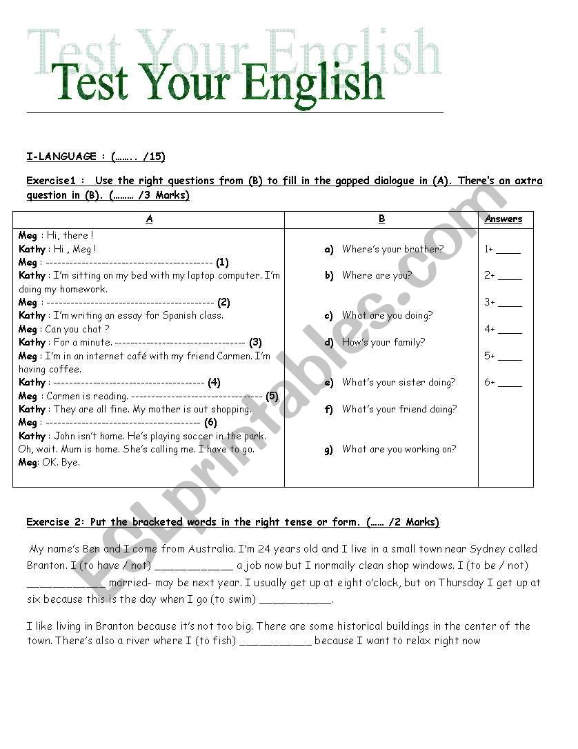 test for pioneer school(tunisian pupils)