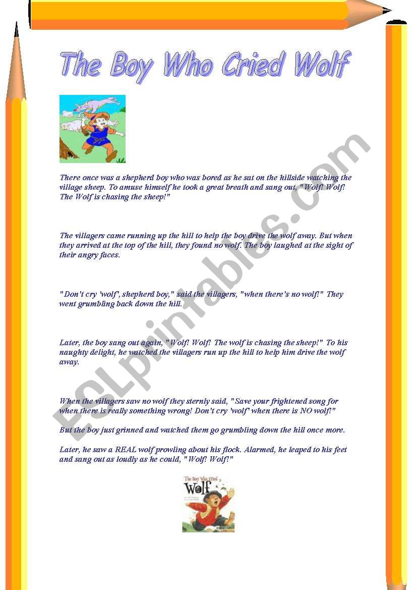 THO BOY WHO CRIED WOLF worksheet