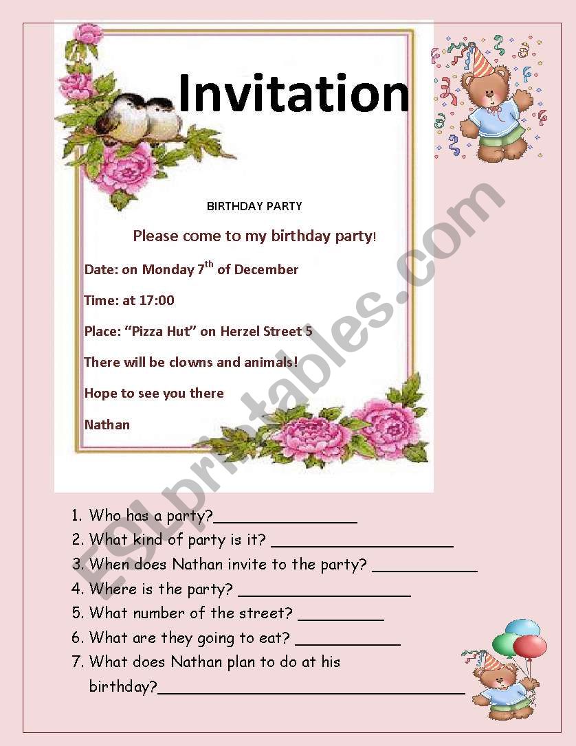 birthday invitation worksheet