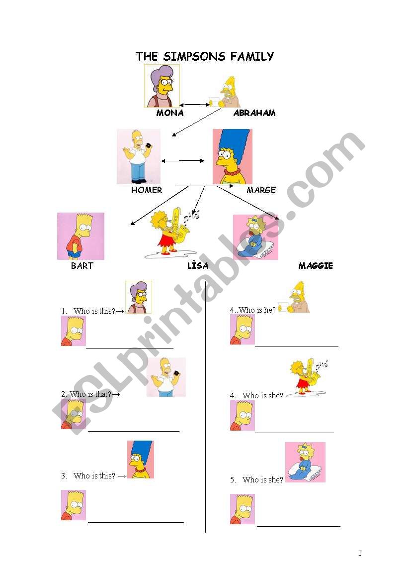 the simpsons family worksheet