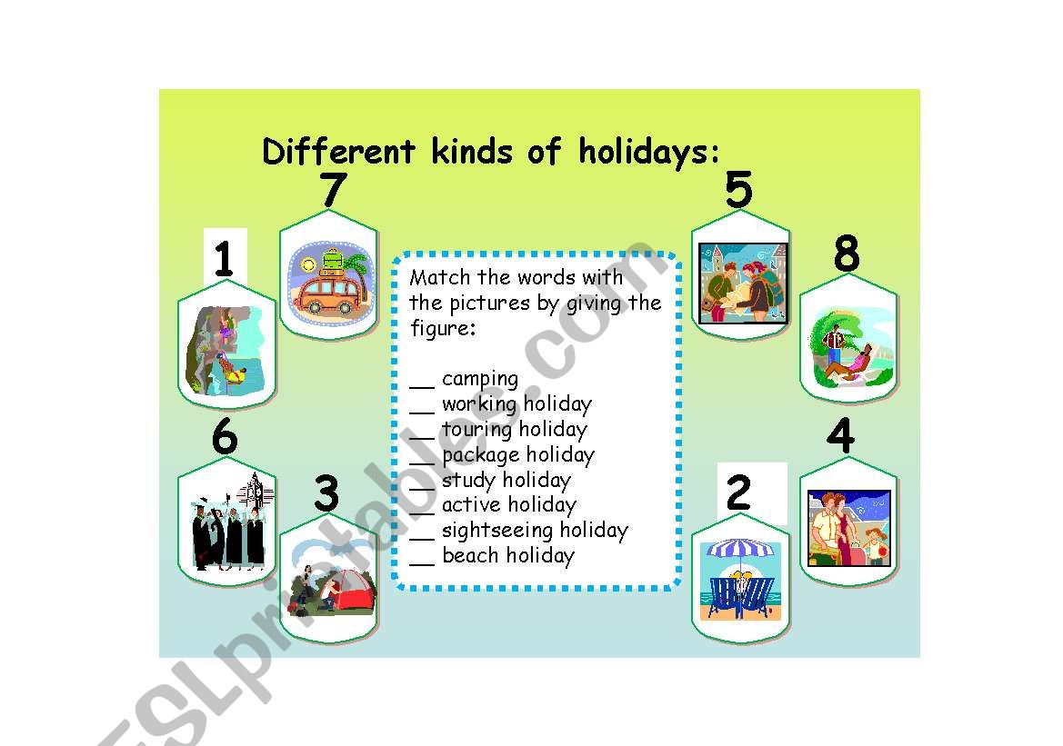 Different kinds of holidays worksheet
