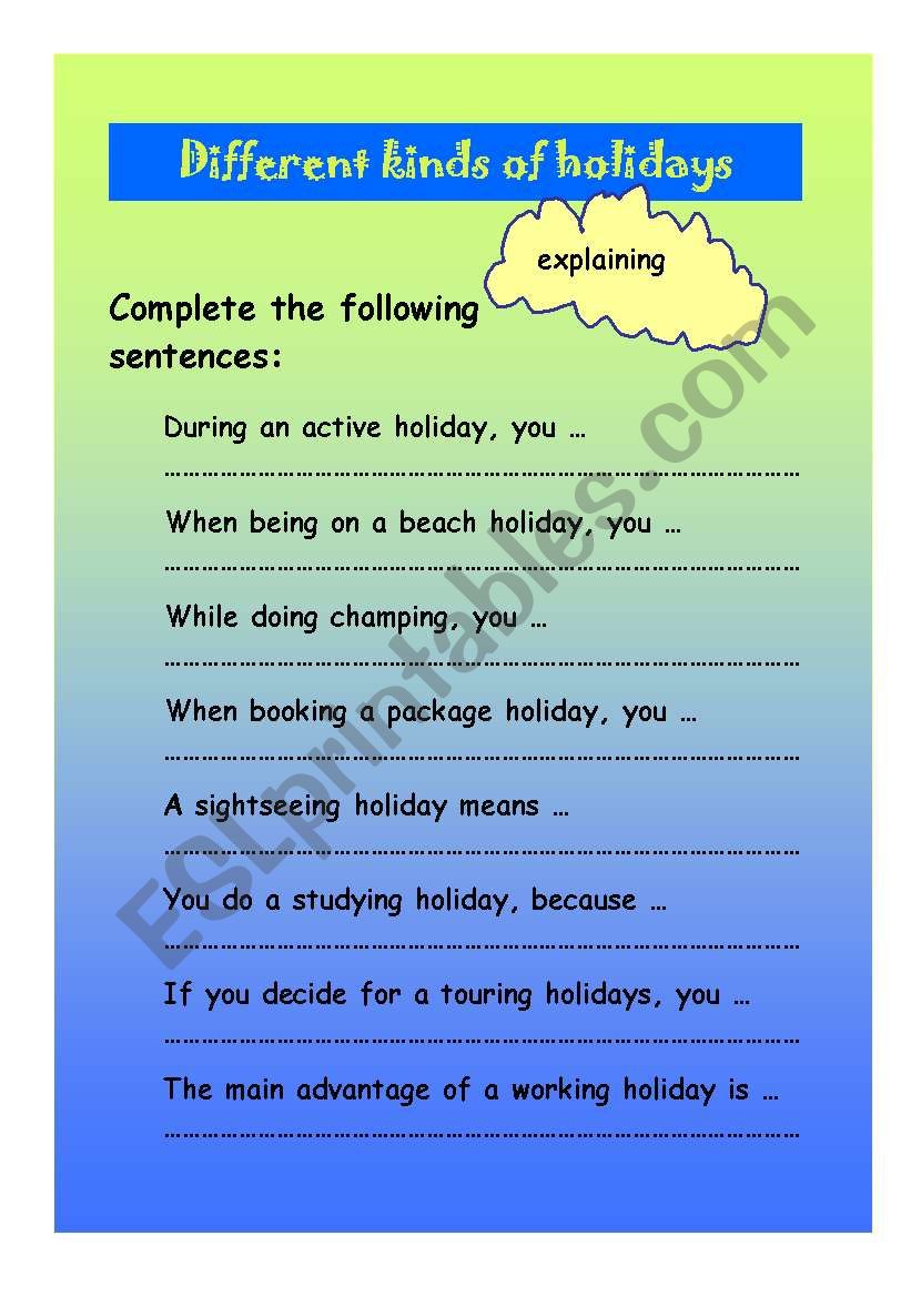 Different kinds of holidays 2 worksheet