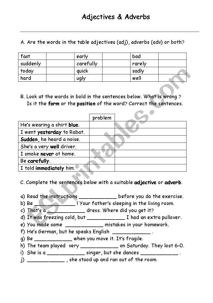 Adjectives and Adverbs worksheet