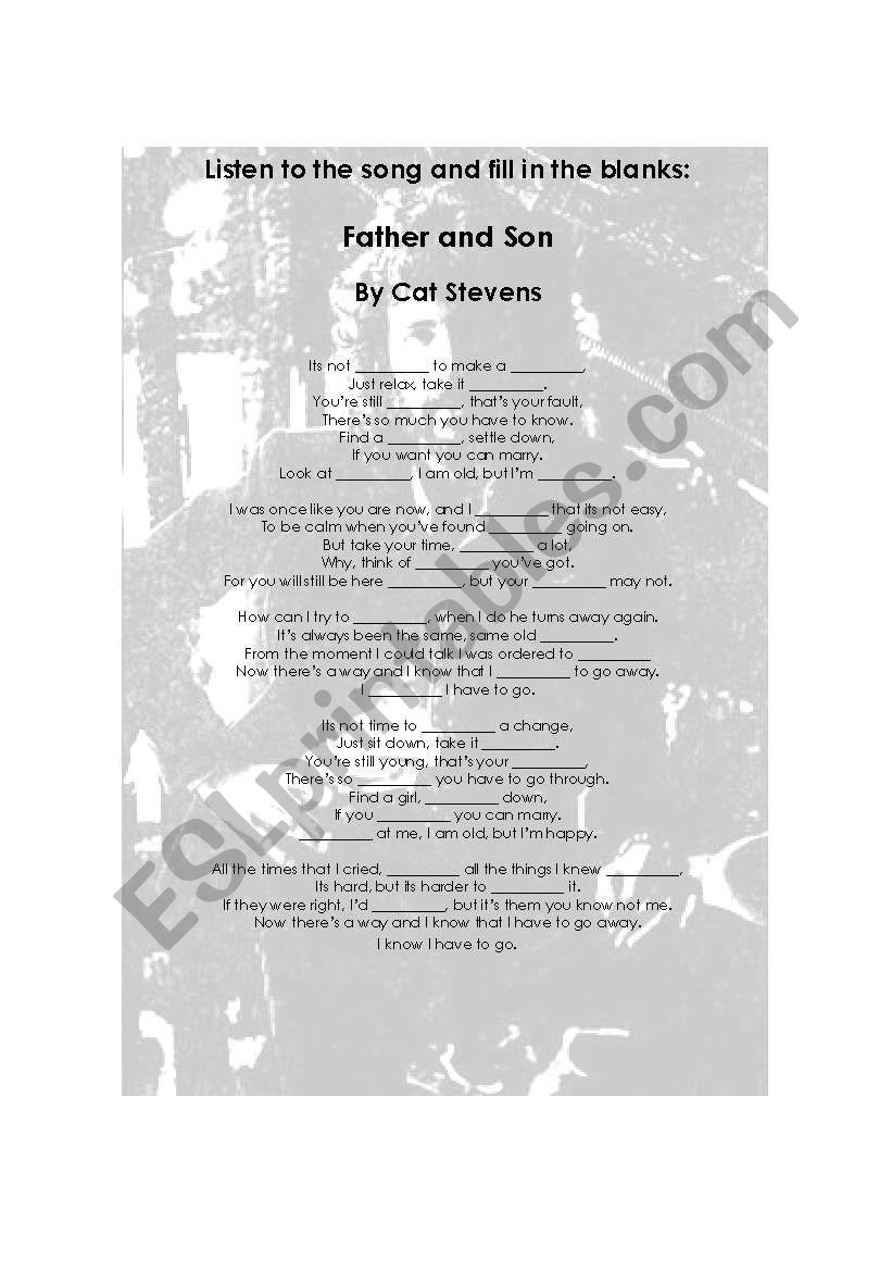 Cat Stevens - Father and Son worksheet