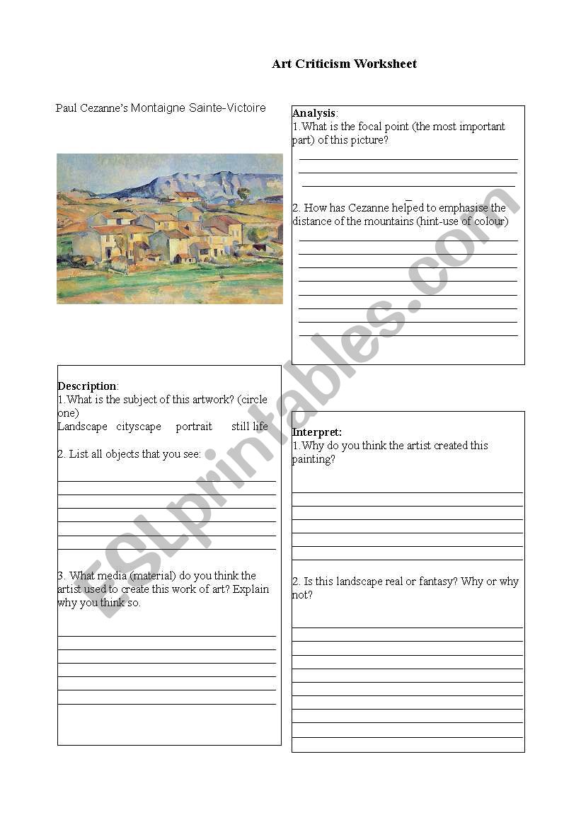 Cezanne Landscape worksheet worksheet